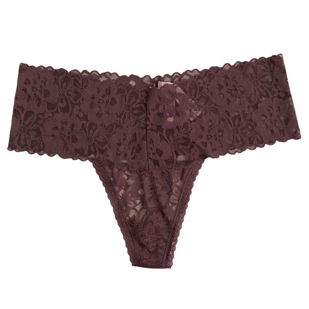 NWT Victoria Secret Mid Rise Purple Goddess Floral Lace Thong in Sise XL